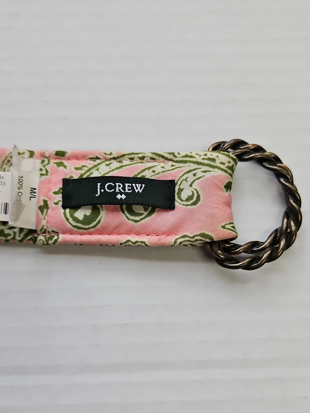 J. Crew Fabric Belts- Set Of 2 Pink Paisley + Cream Stripe with Antique Buckles